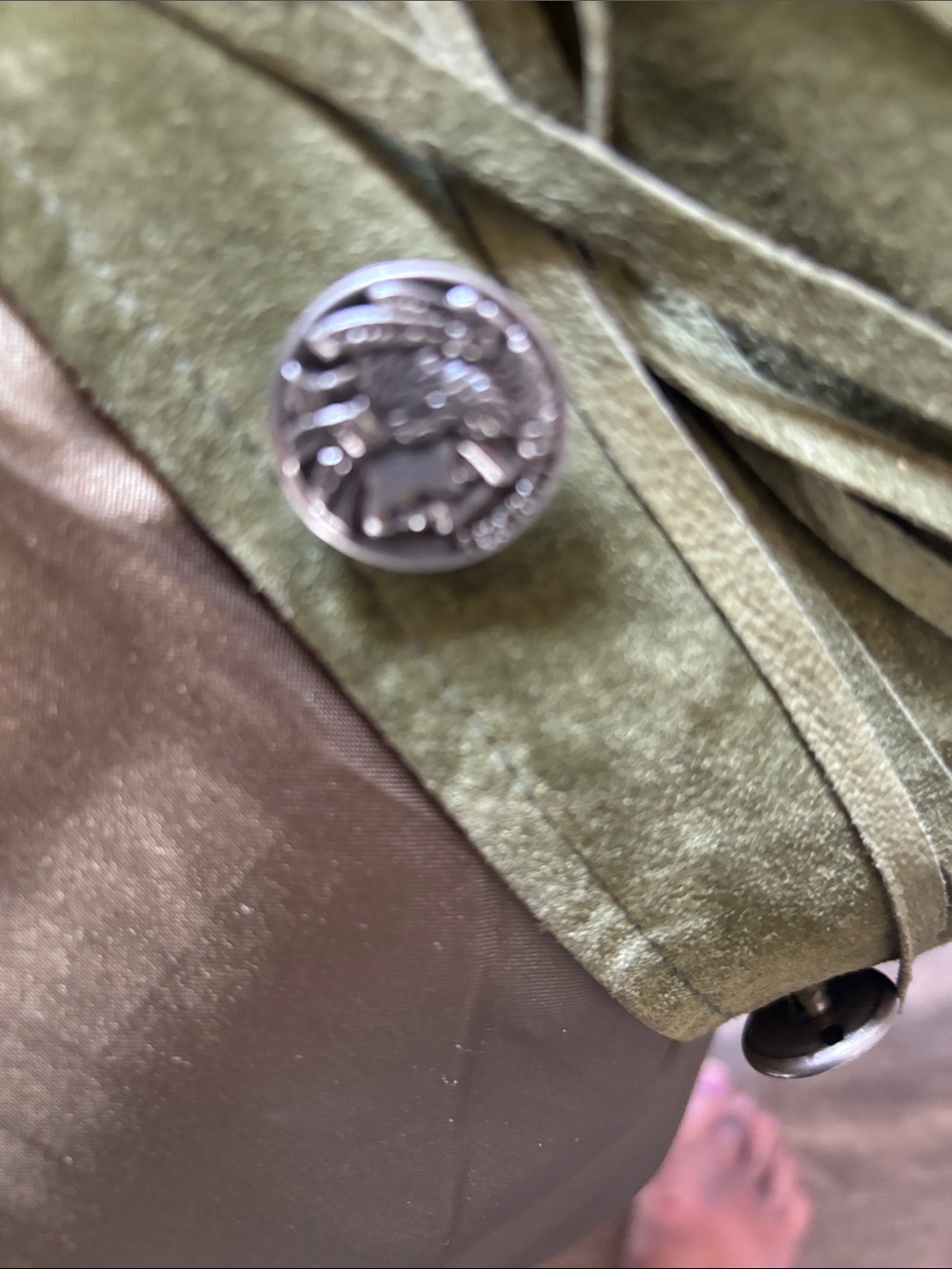 Olive Suede Fringe Jacket with Southwestern Embroidery vintage - Picture 6 of 6